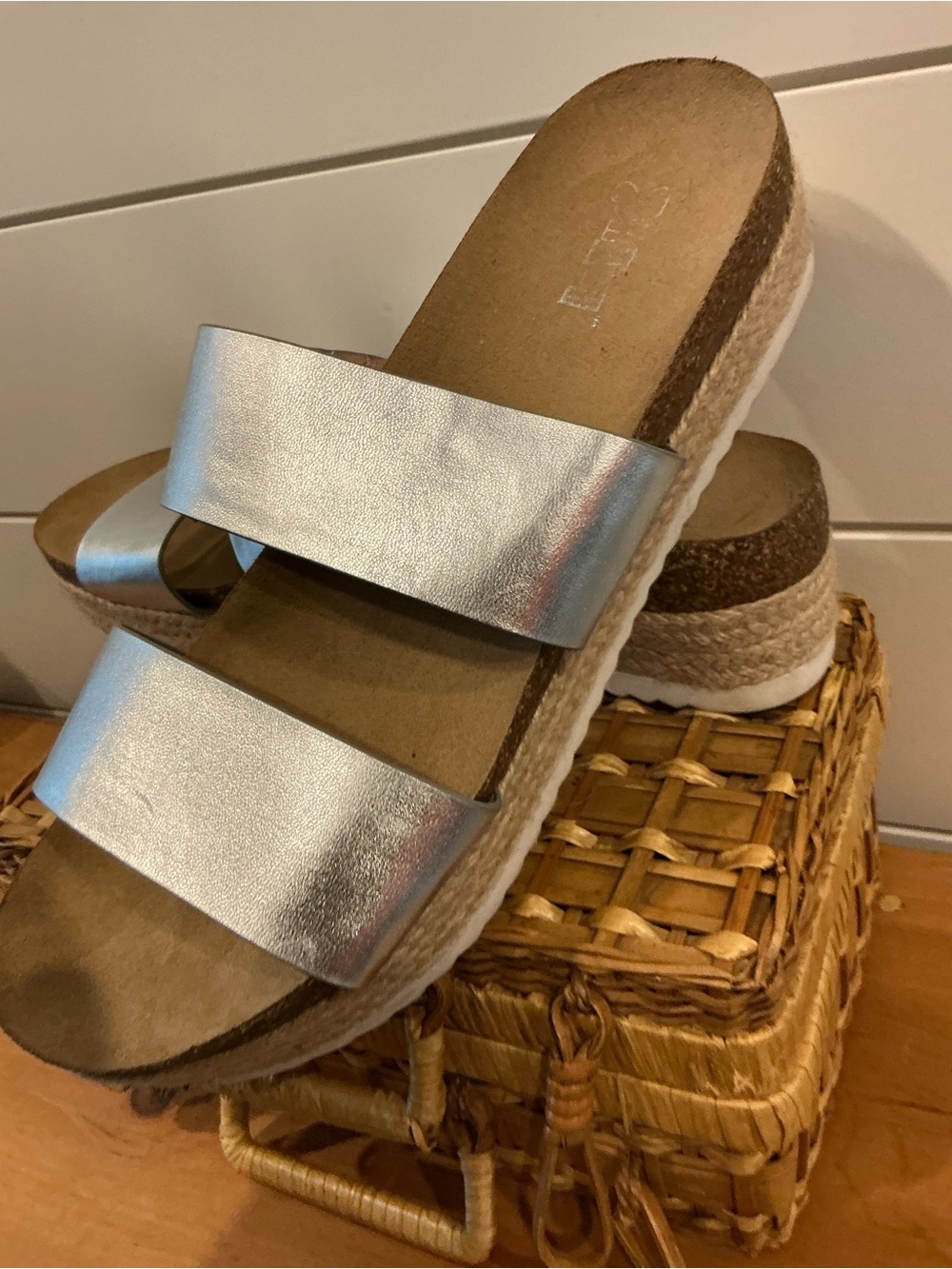 Women's Silver Double-Strap Platform Slide Sandals